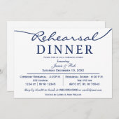 ネイビーホワイトエレガントスクリプトリハーサルディナー 招待状 (正面/裏面)