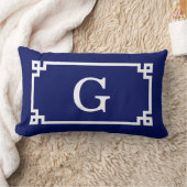 ネイビーホワイトギリシャ鍵フレーム#2イニシャルモノグラム ランバークッション (ブランケット)