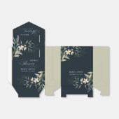 ネイビーホワイトグリーンリーフローラバンチブライダルシャワー フェイバーボックス (折り畳みなし)