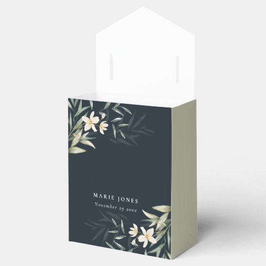 ネイビーホワイトグリーンリーフローラバンチブライダルシャワー フェイバーボックス (オープン)