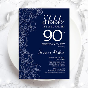 ネイビーホワイトサプライズ90誕生日 招待状