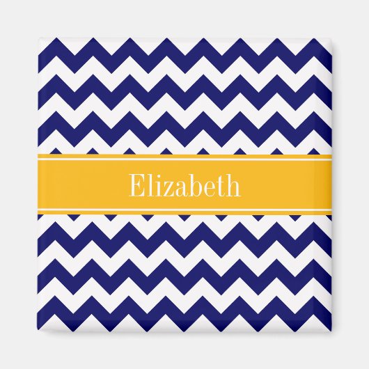 ネイビーホワイトシェブロンジグザグゴールデンロッド名モノグラム マグネット (正面)