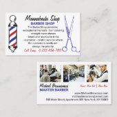 ネイビーホワイトシンプル理容師ポールシザーカスタムフォト 名刺 (正面/裏面)