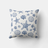 ネイビーホワイトシーシェルパターンコーストデザイン クッション (裏面)