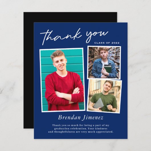 ネイビーホワイトスクリプト3写真卒業 (正面/裏面)