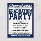 ネイビーホワイトスクールカラーズ卒業招待状 案内ポストカード (正面)