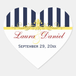 ネイビーホワイトストライプイエロー結婚ズのステッカー ハートシール