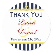 ネイビーホワイトストライプイエロー結婚ズのステッカー