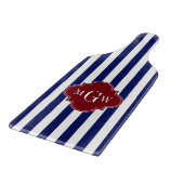 ネイビーホワイトストライプクローバーブルゴーニュ3モノグラム カッティングボード (角)
