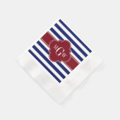 ネイビーホワイトストライプクローバーブルゴーニュ3モノグラム 縁ありカクテルナプキン (角)