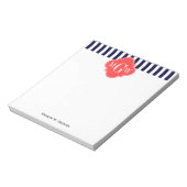 ネイビーホワイトストライプコーラルレッドクローバー3モノグラム ノートパッド (回転)