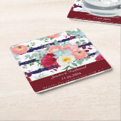 ネイビーホワイトストライプスタイル混合ブーケをパーソナライズ スクエアペーパーコースター (アングル)