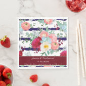 ネイビーホワイトストライプスタイル混合ブーケをパーソナライズ スタンダードランチョンナプキン (インサイチュ)