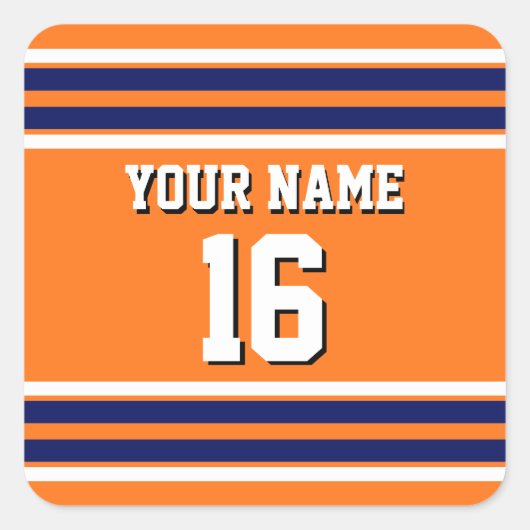 ネイビーホワイトズチームジャージーストライプでカボチャのオレンジ スクエアシール (正面)