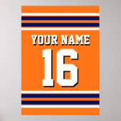 ネイビーホワイトズチームジャージーストライプでカボチャのオレンジ ポスター (正面)