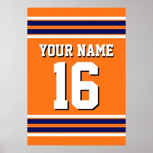 ネイビーホワイトズチームジャージーストライプでカボチャのオレンジ ポスター (正面)