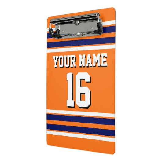 ネイビーホワイトズチームジャージーストライプでカボチャのオレンジ ミニクリップボード (アングル2)