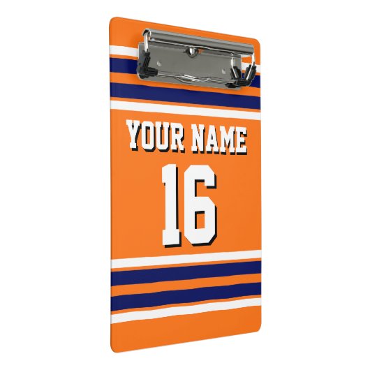 ネイビーホワイトズチームジャージーストライプでカボチャのオレンジ ミニクリップボード (アングル)