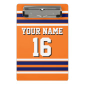 ネイビーホワイトズチームジャージーストライプでカボチャのオレンジ ミニクリップボード (正面)