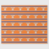 ネイビーホワイトズチームジャージーストライプでカボチャのオレンジ ラッピングペーパー (フラット)