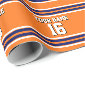 ネイビーホワイトズチームジャージーストライプでカボチャのオレンジ ラッピングペーパー (ロールコーナー)