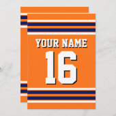 ネイビーホワイトズチームジャージーストライプでカボチャのオレンジ 招待状 (正面/裏面)