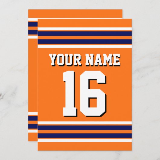 ネイビーホワイトズチームジャージーストライプでカボチャのオレンジ 招待状 (正面/裏面)