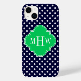ネイビーホワイトドットエメラルドクワトロフィル3イニシャル Case-Mate iPhone 14 PLUSケース