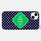 ネイビーホワイトドットエメラルドクワトロフィル3イニシャル Case-Mate iPhoneケース (裏面 (横))