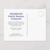 ネイビーホワイトバッファローチェック延期された家族懇親会 案内ポストカード (裏面)