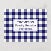 ネイビーホワイトバッファローチェック延期された家族懇親会 案内ポストカード (正面)