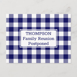 ネイビーホワイトバッファローチェック延期された家族懇親会 案内ポストカード