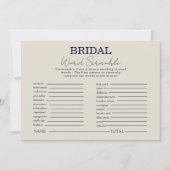 ネイビーホワイトフローラブライダルシャワーワードスクランブルゲーム 招待状 (正面)