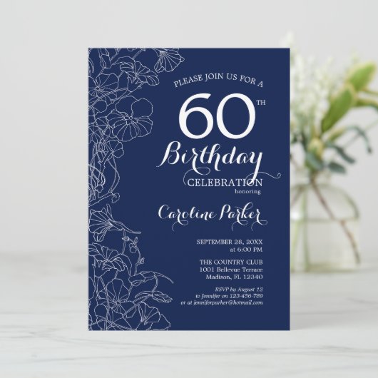 ネイビーホワイトフローラ60thバースデーパーティー 招待状 (スタンド正面)