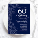 ネイビーホワイトフローラ60thバースデーパーティー 招待状<br><div class="desc">ネイビーホワイトフローラ60th Birthday Party Invitation.ボタニカルモダンアウトラインスケッチのアクセントとタイポグラフィスクリプトフォントを特徴とするミニマルデザイン。トレンディーシンプル招待状カードは女性の日スタイリッシュお祝いに最適。任意のカスタマイズ年齢にすることができる。印刷されたZazzle招待状または即時ダウンロードのデジタル印刷可能なテンプレート。</div>