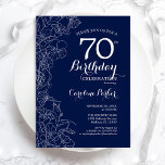 ネイビーホワイトフローラ70thバースデーパーティー 招待状<br><div class="desc">ネイビーホワイトフローラ70th Birthday Party Invitation.ボタニカルモダンアウトラインスケッチのアクセントとタイポグラフィスクリプトフォントを特徴とするミニマルデザイン。トレンディーシンプル招待状カードは女性の日スタイリッシュお祝いに最適。任意のカスタマイズ年齢にすることができる。印刷されたZazzle招待状または即時ダウンロードのデジタル印刷可能なテンプレート。</div>