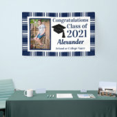 ネイビーホワイトプレイドスクールカラー卒業 横断幕 (トレードショー)