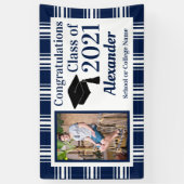 ネイビーホワイトプレイドスクールカラー卒業 横断幕 (縦)