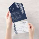 ネイビーホワイトモノグラムのグ結婚レリー オールインワン招待状 (貼ってはがせる)