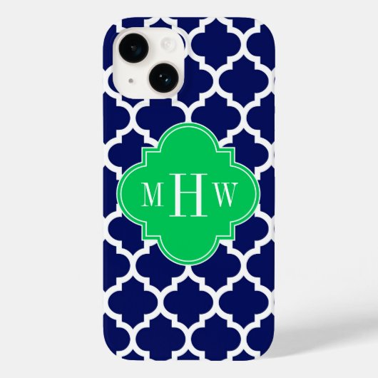 ネイビーホワイトモロッコ#5 エメラルド3イニシャルモノグラム Case-Mate iPhoneケース (裏面)