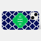 ネイビーホワイトモロッコ#5 エメラルド3イニシャルモノグラム Case-Mate iPhoneケース (裏面 (横))