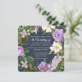 ネイビーホワイトラベンダーバラヴィンテージ植物学フローラ 招待状 (スタンド正面)