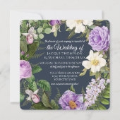ネイビーホワイトラベンダーバラヴィンテージ植物学フローラ 招待状 (正面)