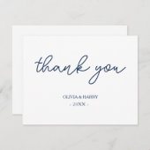 ネイビーホワイトレタ結婚ーサンキューカード サンキューカード (正面/裏面)