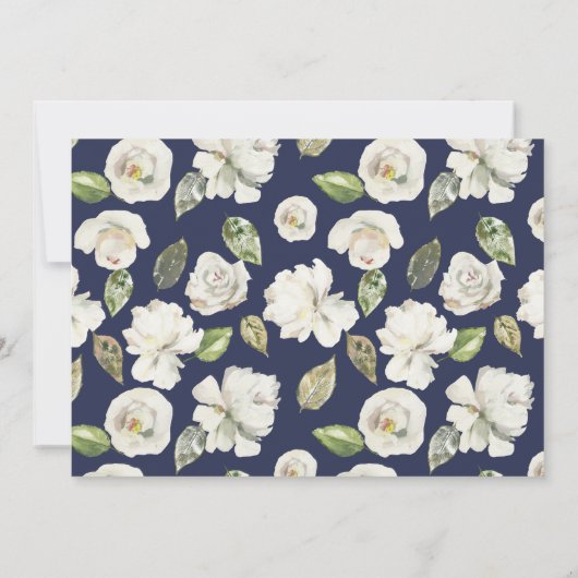 ネイビーホワイトローズフローラブライダルシャワー招待状 招待状 (裏面)