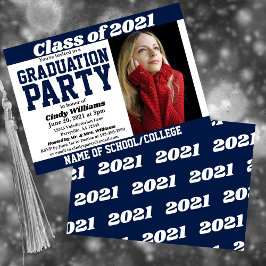 ネイビーホワイト写真卒業 招待状