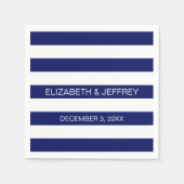 ネイビーホワイト横名門私立校風の線ストライプ名モノグラム スタンダードカクテルナプキン (正面)