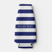 ネイビーホワイト横名門私立校風の線ストライプ名モノグラム ボトルクーラー (正面)