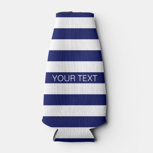 ネイビーホワイト横名門私立校風の線ストライプ名モノグラム ボトルクーラー (正面)