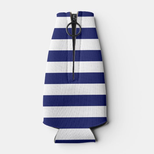 ネイビーホワイト横名門私立校風の線ストライプ名モノグラム ボトルクーラー (裏面)